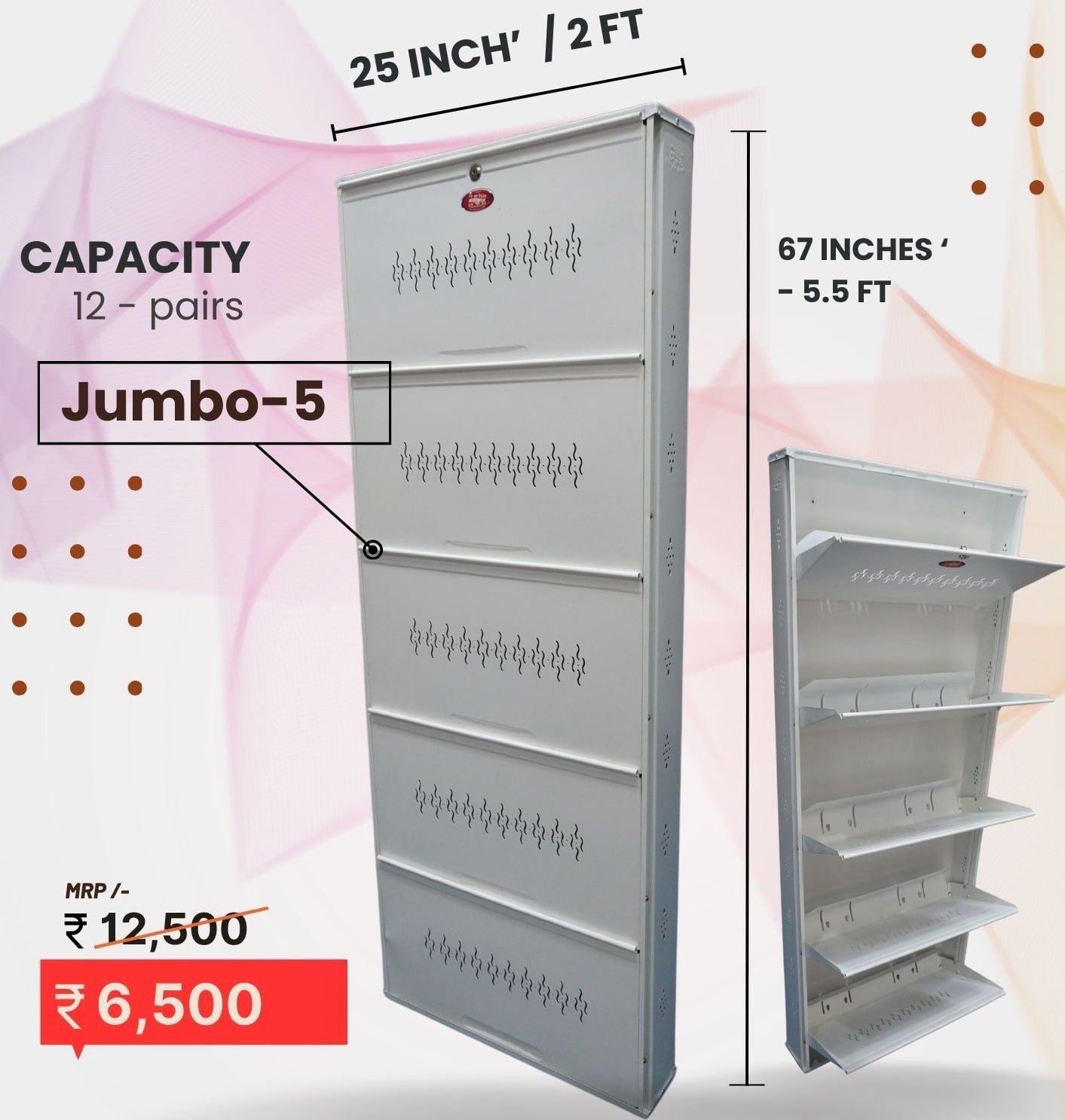 Jumbo 5 Metal Shoe Rack (Wall Mounted) - Best Quality with FREE Installation