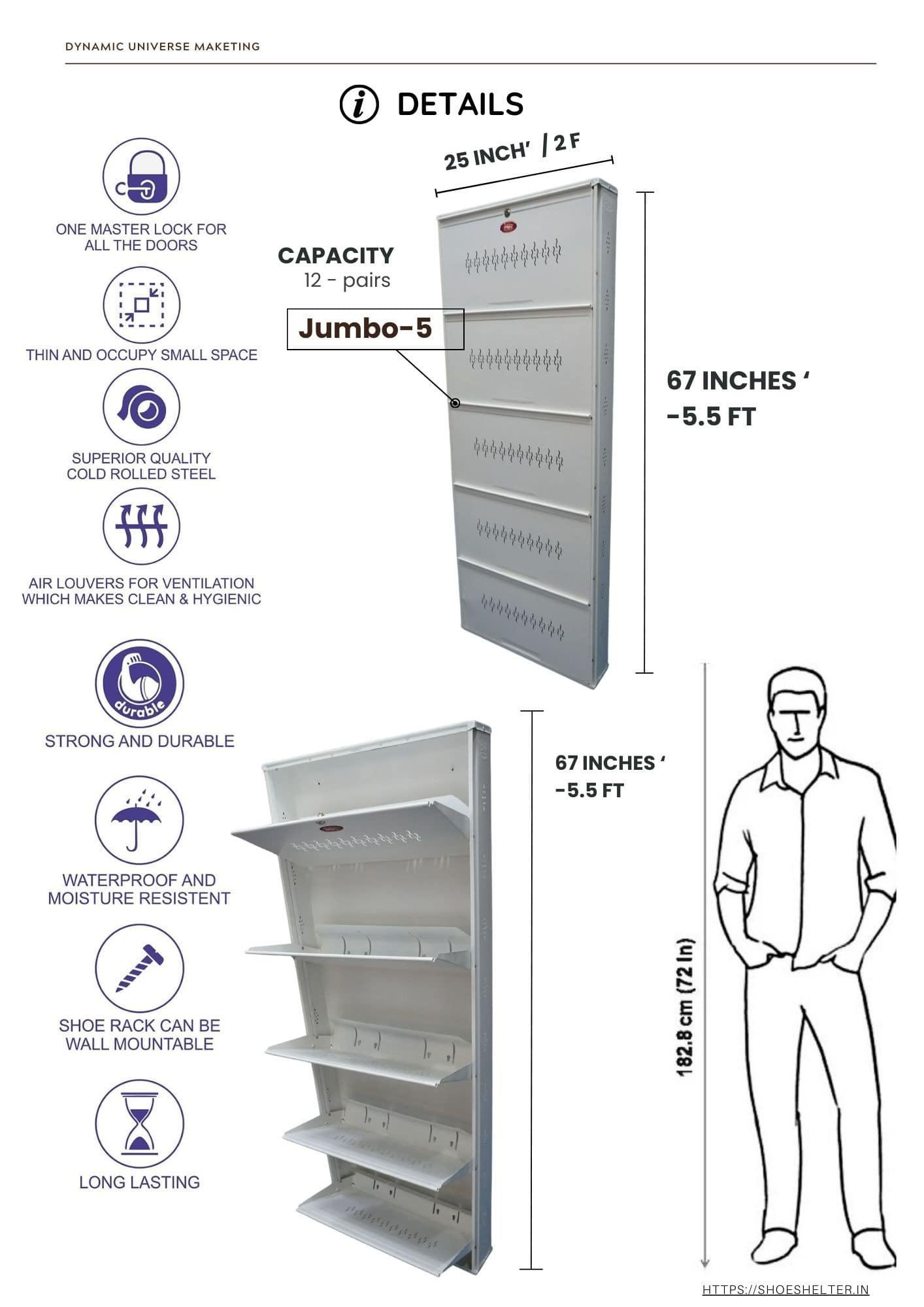 Jumbo 5 Metal Shoe Rack (Wall Mounted) - Best Quality with FREE Installation - Image 3